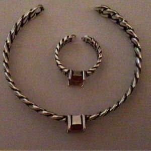 NEW-Silver & Ruby Cuff  Bracelet And Ring Set